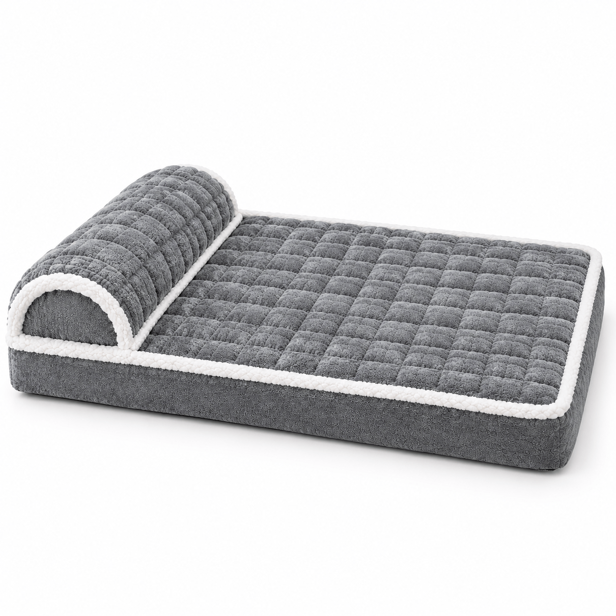 Custom Quilted Orthopedic Dog Bed Manufacturer in China | OEM & ODM Gray Bolster Dog Bed with White Piping